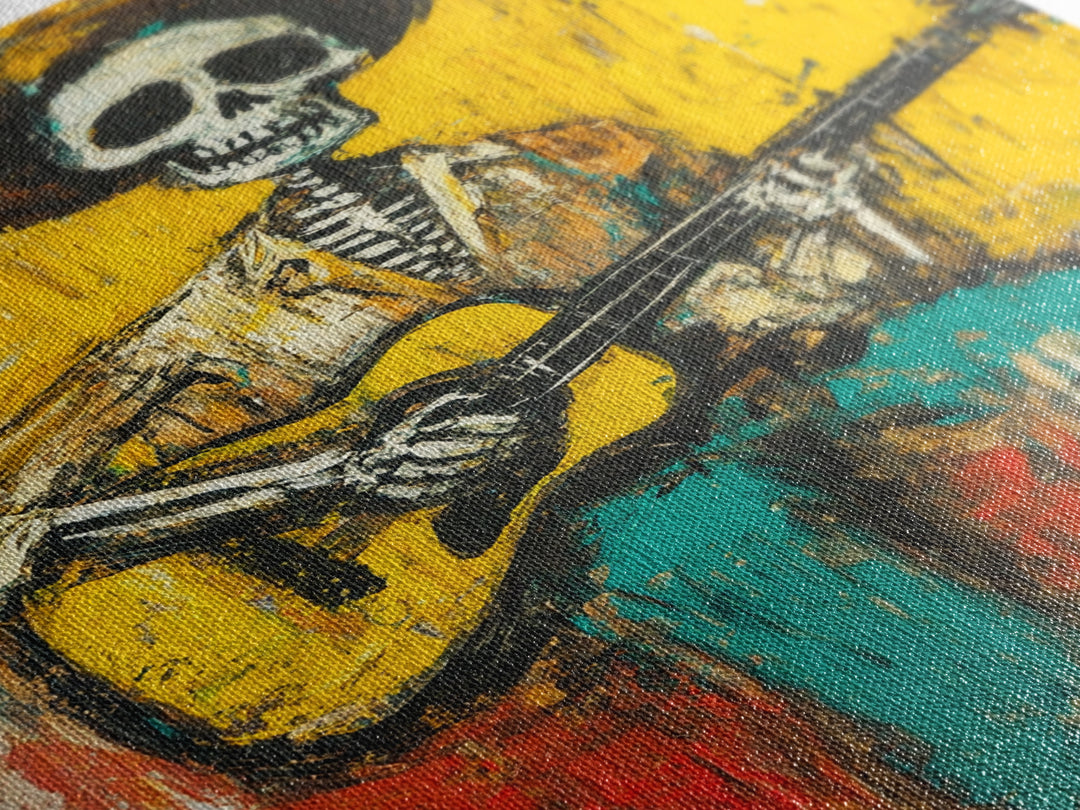 Chicano Canvas Print Of a Cowboy Skeleton Guitarist, Mexicano Art, Chicano Art, Original Artwork, Vaquero Art