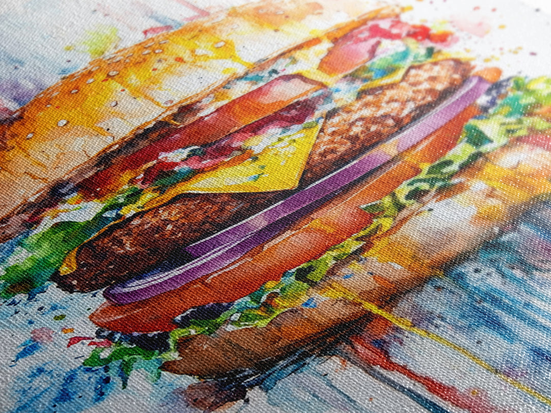 Cute Hamburger Painting Print, Kitchen Decor, Food Review Kitchen Art, Hamburger Wall Art, Kitchen Wall Art, Art For Kitchen