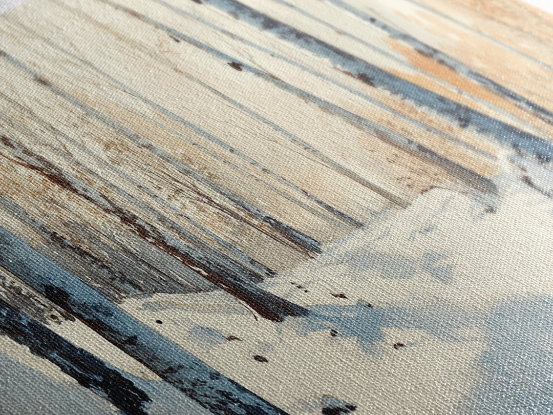 Birch Tree Forest In The Snow Covered Winter Framed Canvas Print, Panoramic Wall Art, Original Birch Tree Art, Birch Tree Painting, Horizontal Art