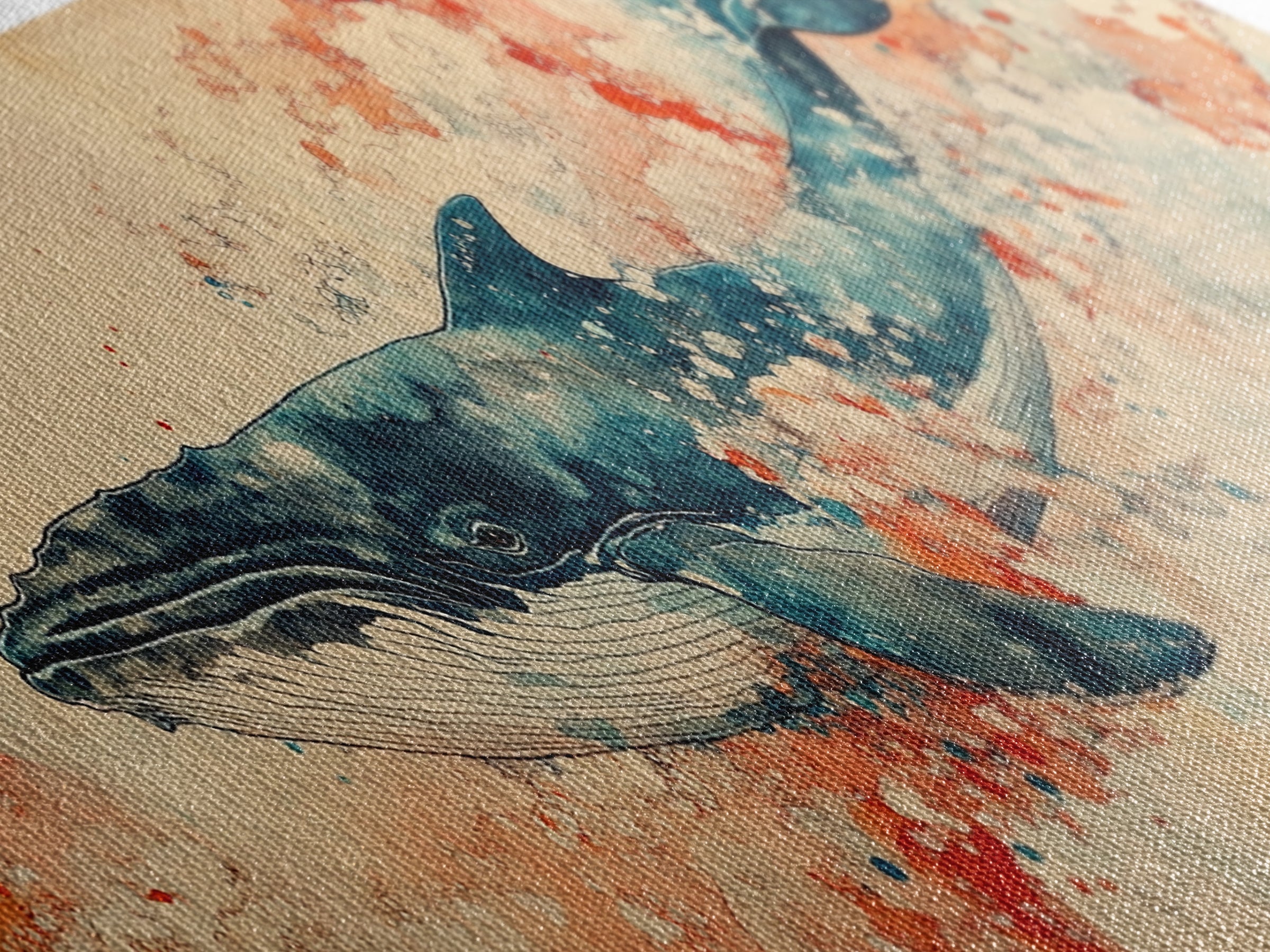Panoramic Whale Painting Print | Wabi Sabi Home Decor | Japanese Style Art | Modern Living Room Art | Above Sofa Decor | Whale Wall Art