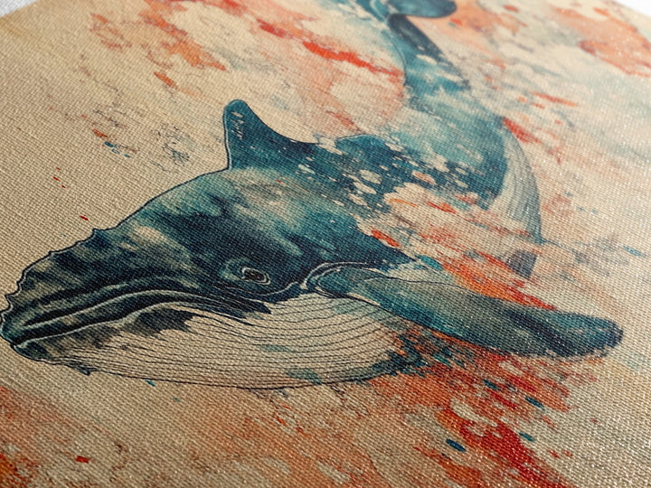 Panoramic Whale Painting Print | Wabi Sabi Home Decor | Japanese Style Art | Modern Living Room Art | Above Sofa Decor | Whale Wall Art