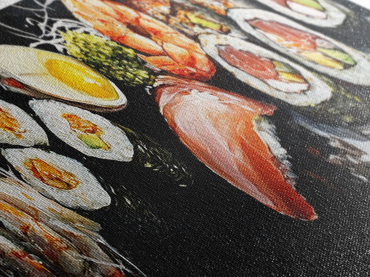 Abstract Food Painting Print, Painting of Sushi, Kitchen Decor, Kitchen Wall Art, Kitsch Dining Room Art, Eclectic Home Decor