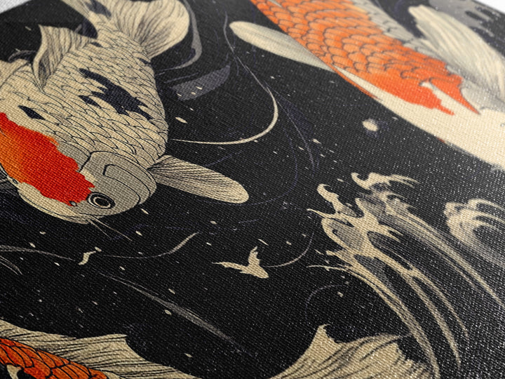 Wabi Sabi Boho Painting Print of Ko Fish, Japanese Style Decor, Panoramic Horizontal Wall Art, Extra Wide 70 Inch Wall Art, 72 Inch Wide Art