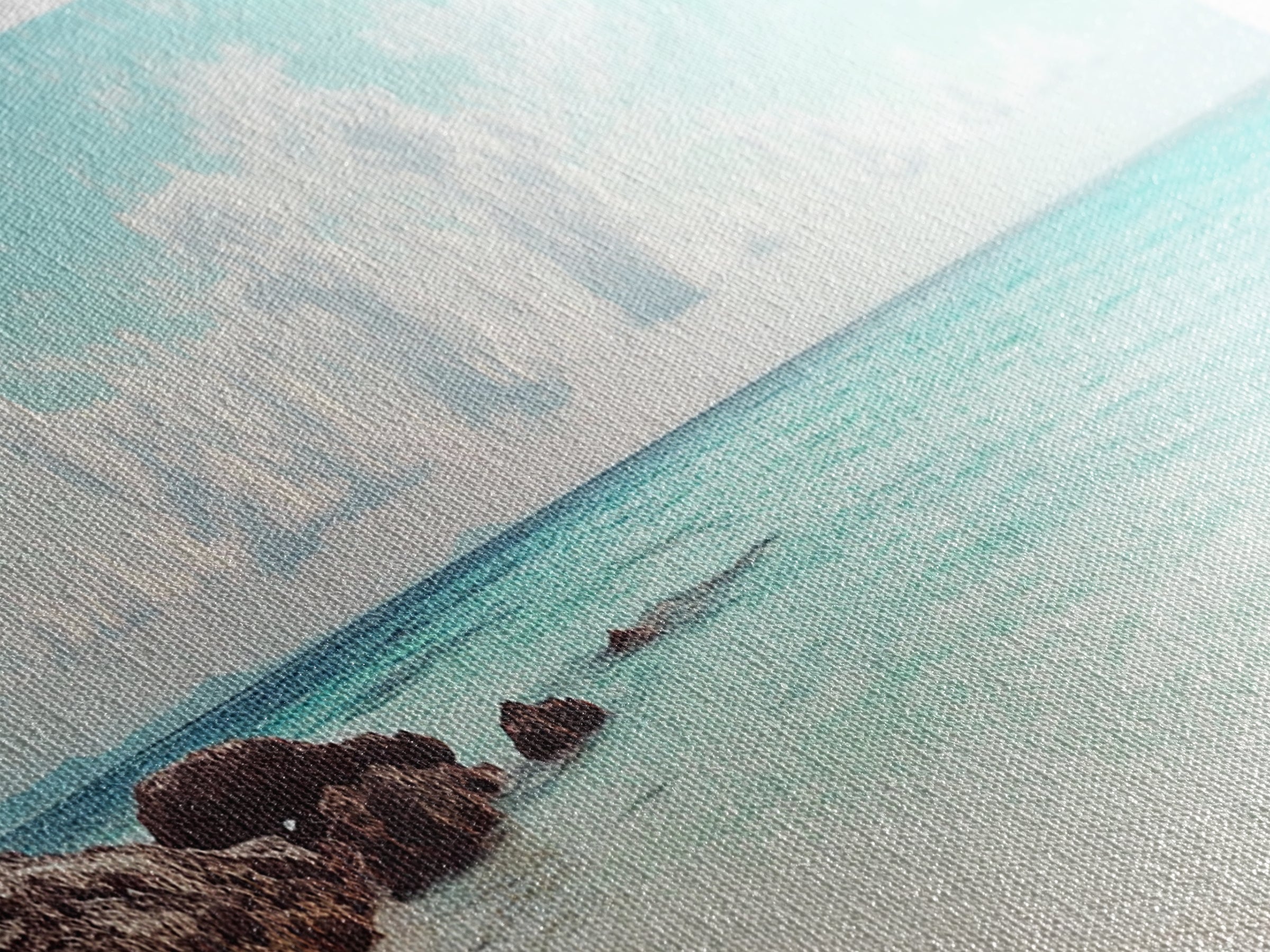 Panoramic Beach Photography Style Canvas Print, Beach House Wall Art, Beach Painting Print, Nautical Decor, Seascape Painting, Boho Art