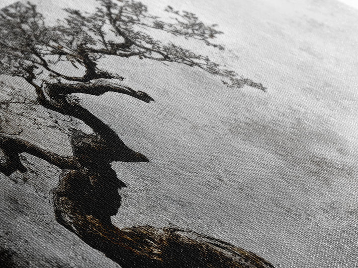 Black and White Bonzai Tree Framed Canvas Print, Wabi Sabi Japanese Style Home Decor, Minimalist Art, Moody Decor, Moody Art