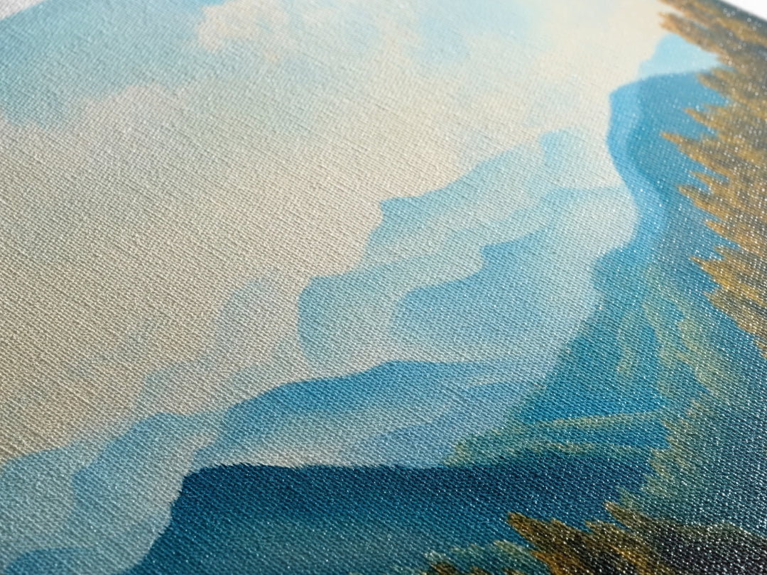 Blueridge Mountains Framed Canvas Print, Blue Ridge Mountains Painting, Panoramic Landscape Painting, Horizontal Wall Decor