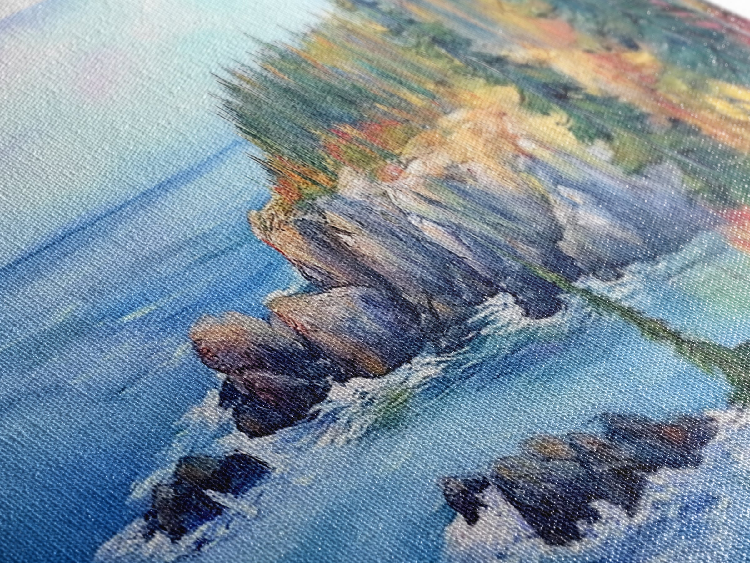 Acadia National Park, Framed Canvas Print, Acadia Watercolor Painting, Extra Wide Panoramic Wall Art, Horizontal Mountain Landscape Painting