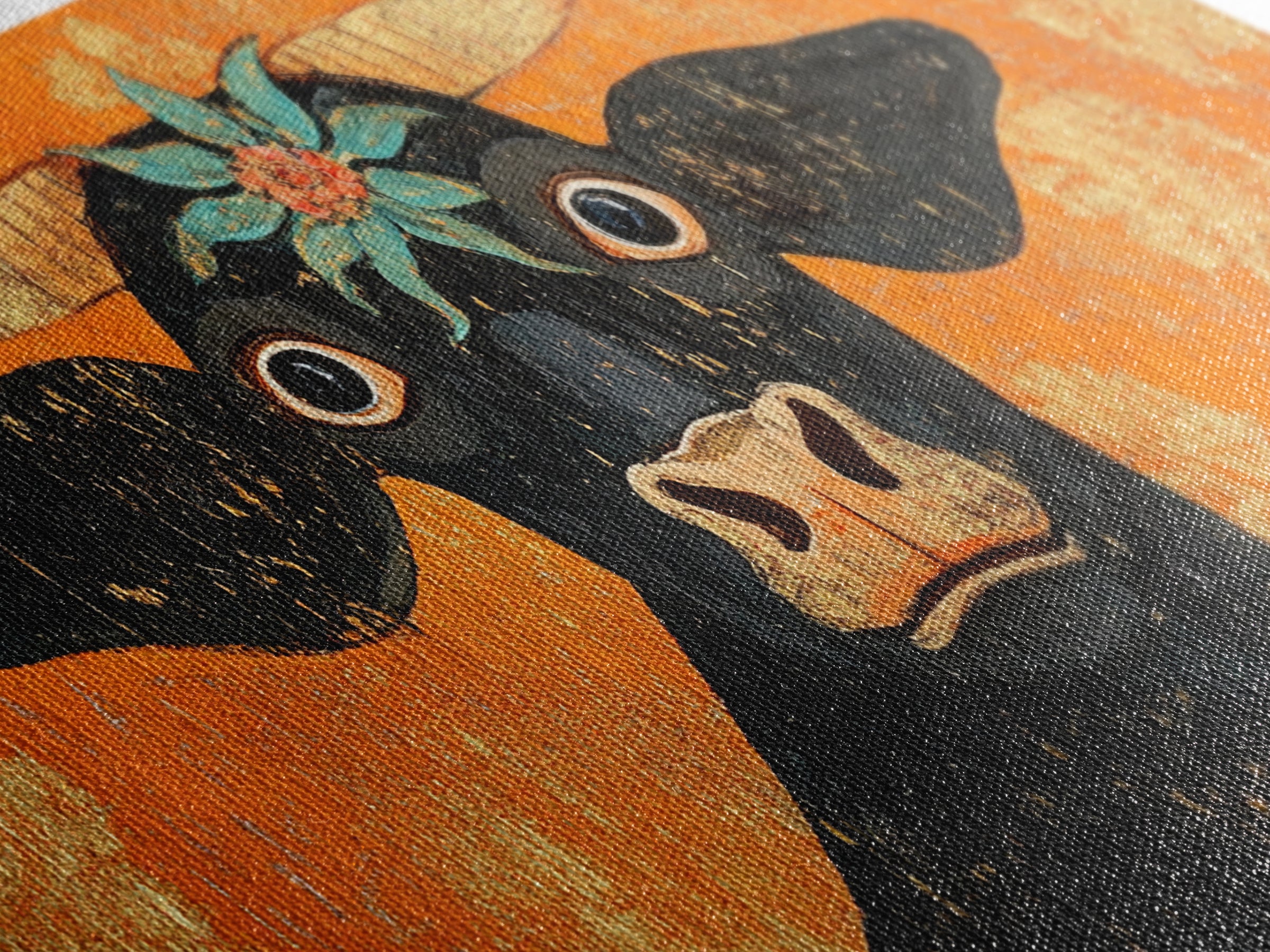 Abstract Wide Eyed Cow, Funny Art, Framed Canvas Print, Chicano Wall Art, Mexican Style Art, Farmhouse Decor, Cow Painting, Cow Print