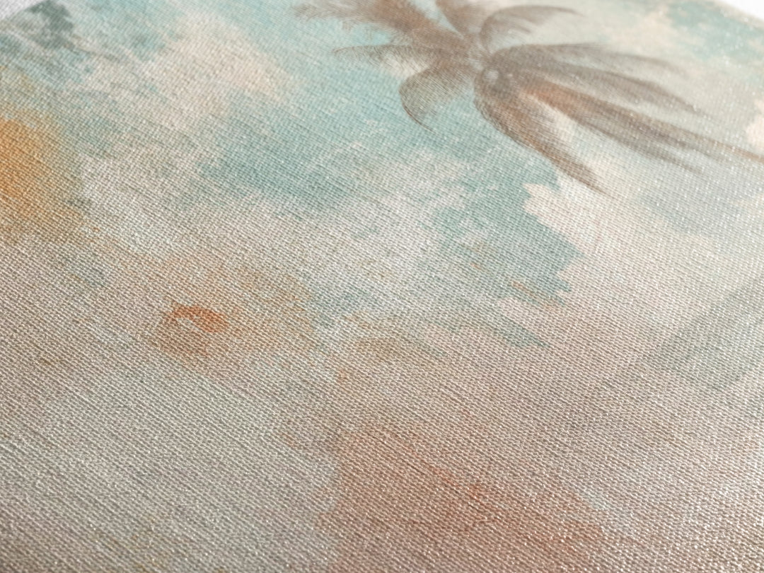 Distressed Painting Print of a Lone Palm Tree on a Beach, Framed Canvas Print, Retro Nautical Landscape Painting, Beach Wall Art, Beach Print