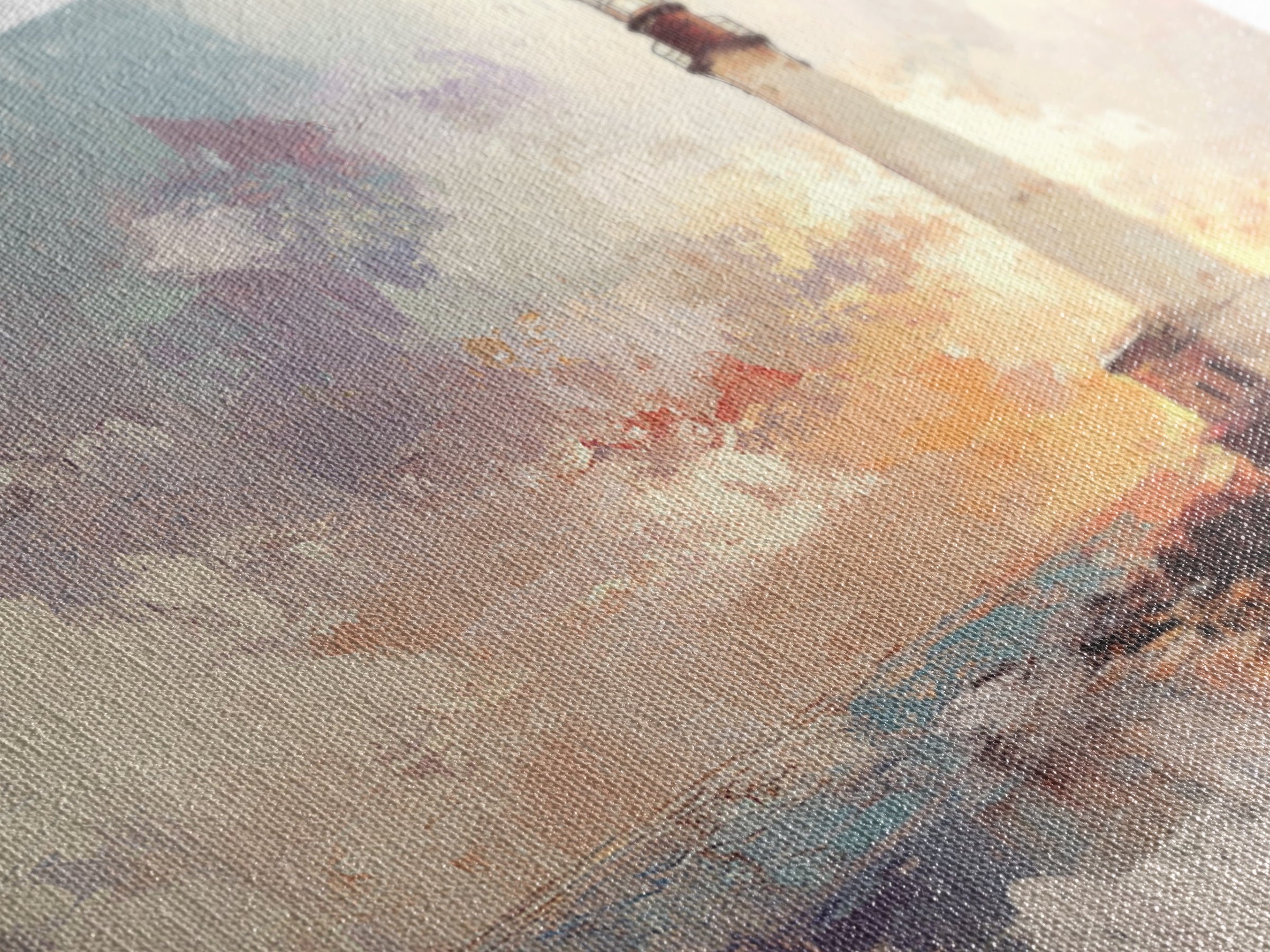 Abstract Oil Painting Print of a Light House, Framed Canvas Print, Nautical Themed Home Decor, Seascapes Painting