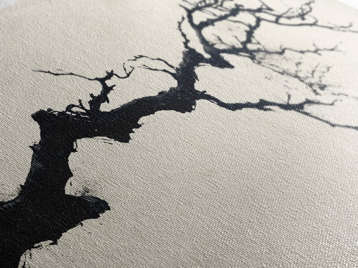 Black and White Wall Art, Framed Canvas Print, Dead Branch Painting on a Black Background, Charcoal Sketch, Charcoal Painting Wall Art