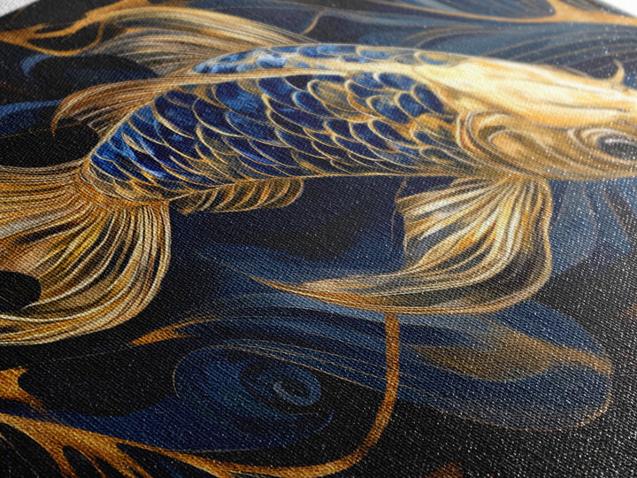 Black and Gold Koi Fish Framed Canvas Print, Wabi Sabi Style Home Decor, Koi Fish Painting Koi Fish Art, Modern Living Room Decor