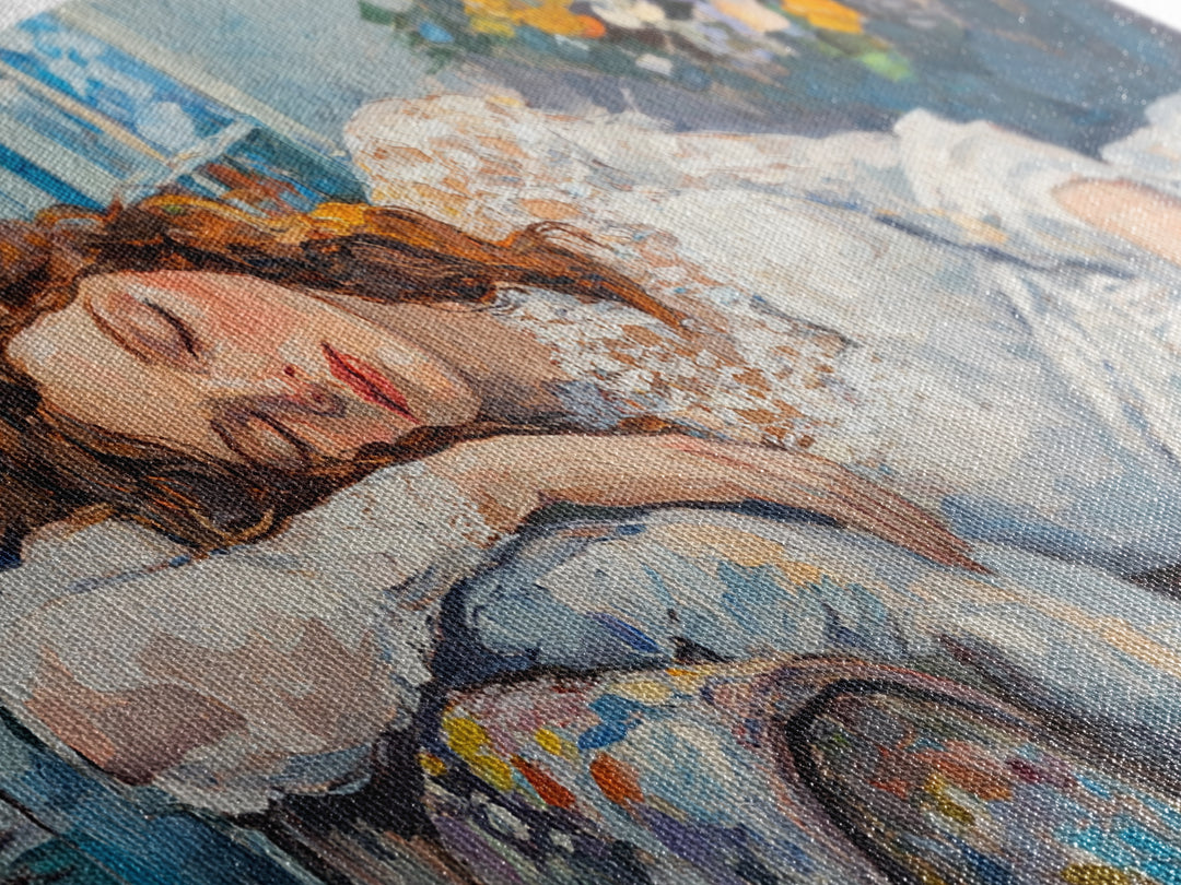 Decadent Young Woman Inspired Wall Art, Framed Canvas Print, Victorian Oil Painting Of a Woman Taking a Nap, Cute Bedroom Decor