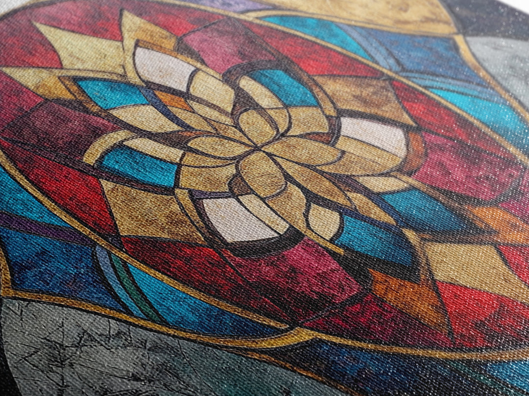 Abstract Textile Pattern Framed Canvas Print, Retro Wall Art, Scenic Decor, Statement Piece, Accent Piece Wall Art, Above Mantle Art