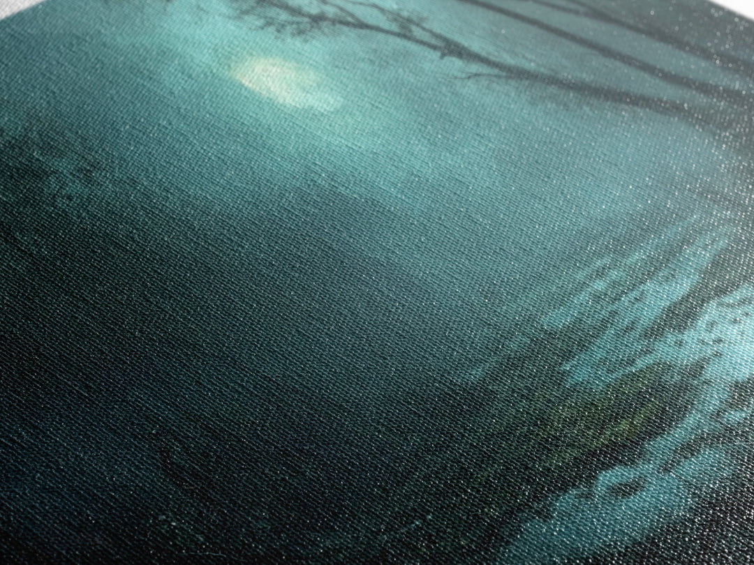 Dark and Moody Wall Art Framed Canvas Print, Oil Painting of a Swamp, Moody Landscape Wall Art