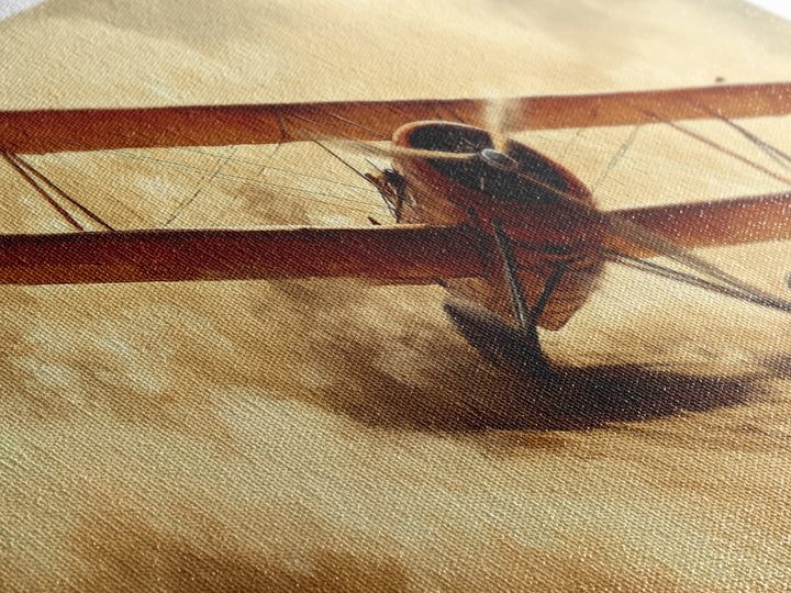 Biplane Taking Off In a Sandstorm, 1920s Airplane Painting, Retro Airplane Wall Art, Gift For Him, Office or Man Cave Wall Art