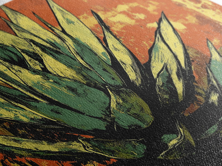 Blue Agave Pueblo Art Framed Canvas Print - Art of Arizona - Mexicano Home Decor - Chicano Art - Agave Painting - Bar Decor - Living Room Art