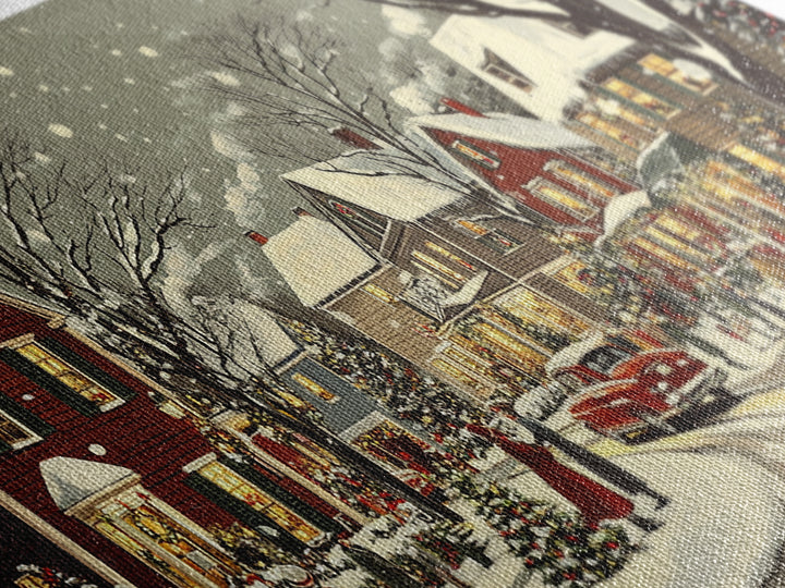 1950s Christmas Village Oil Painting on Canvas Print, Christmas home Decor, Christmas Painting, Christmas Wall Art