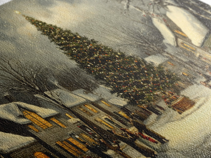 Christmas Village Framed Canvas Print Winter Decor, Canvas Wall Art, Victorian Christmas Oil Painting, Christmas Village Art