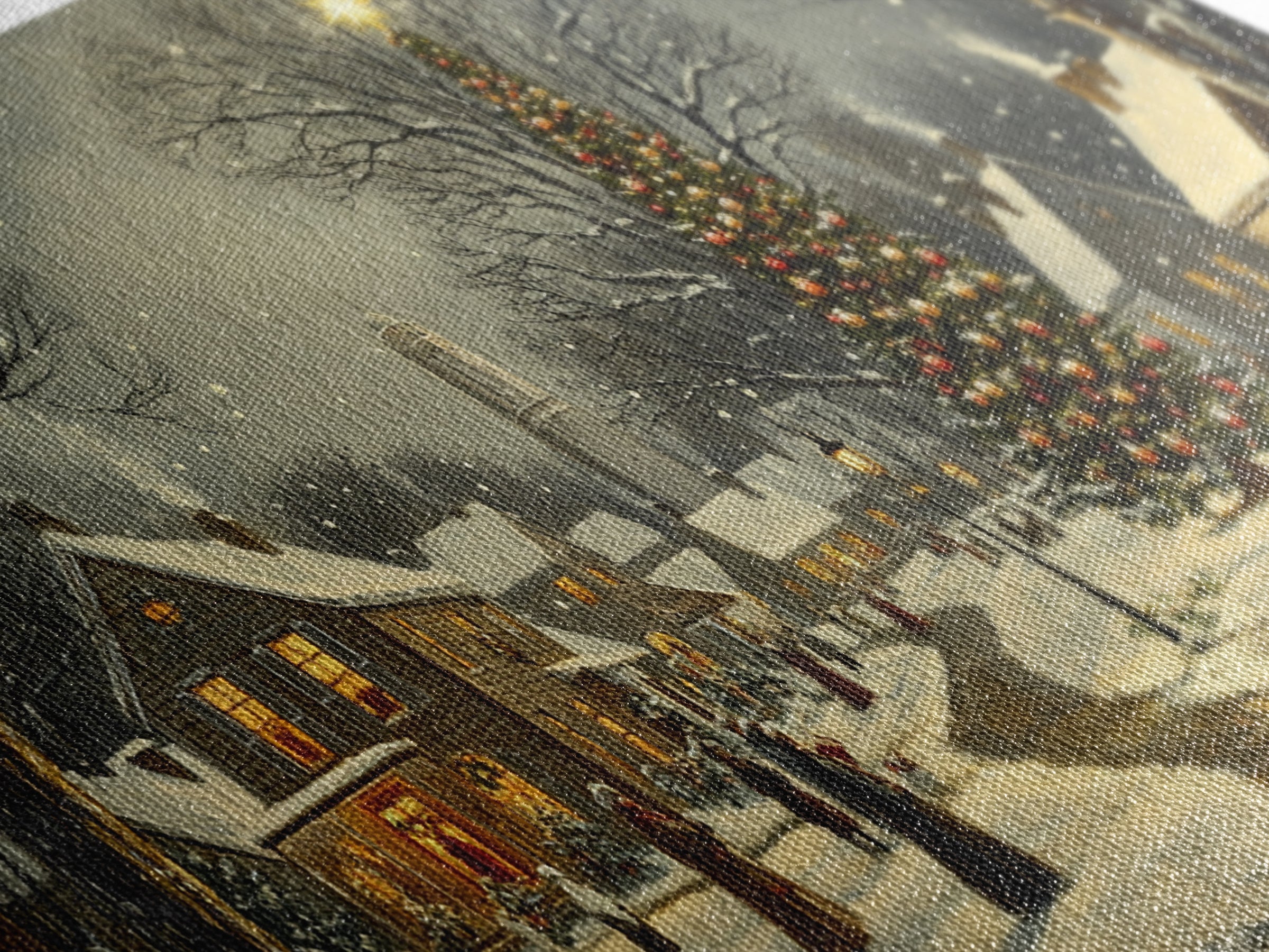 Christmas Sceneary Wall Art Framed Canvas Print, Winter Wall Art, Christmas Village Painting, Victorian Christmas Oil Painting, Horizontal Art