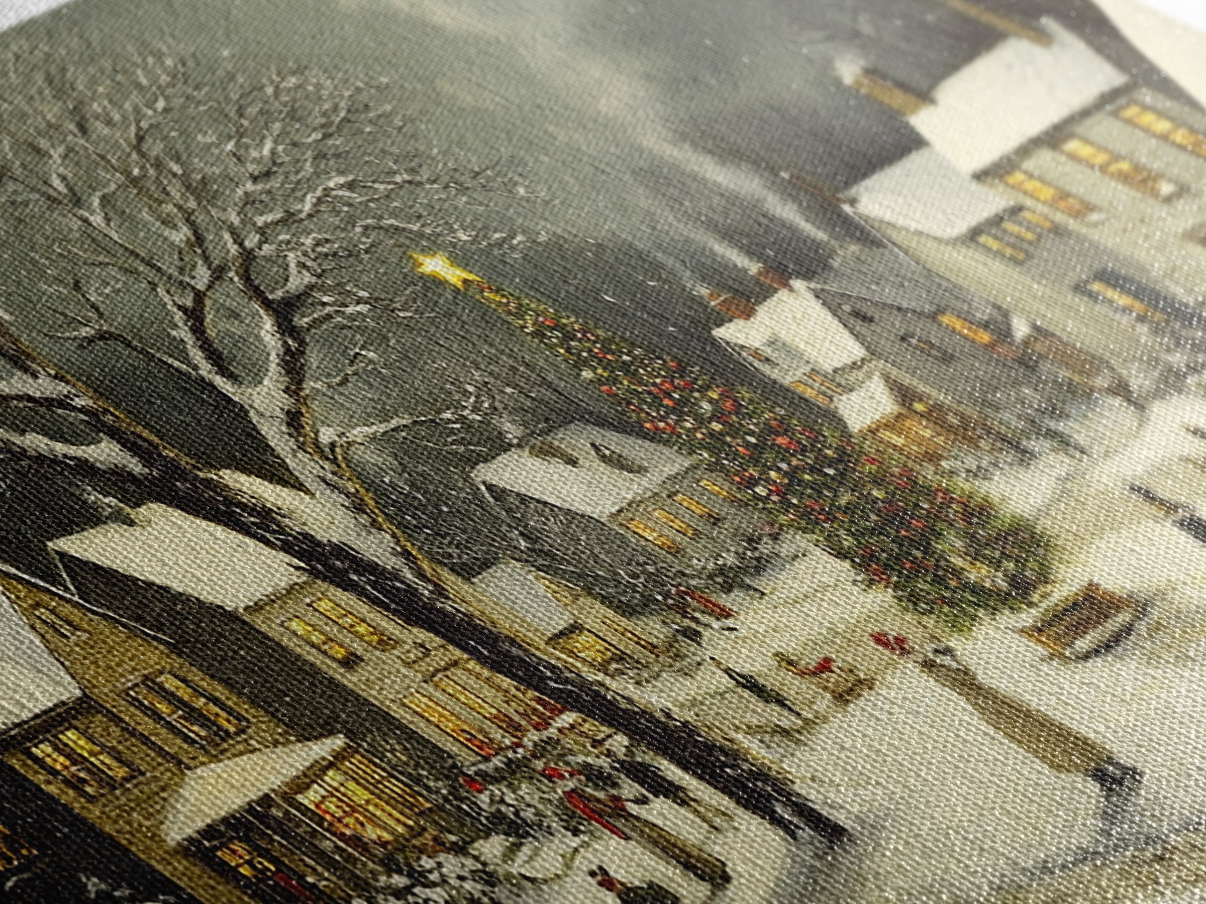 Bustling Christmas Street Scene Oil Painting Canvas Print, Snowy Holiday Night, Festive Victorian Christmas Village Oil Painting, Christmas Decor