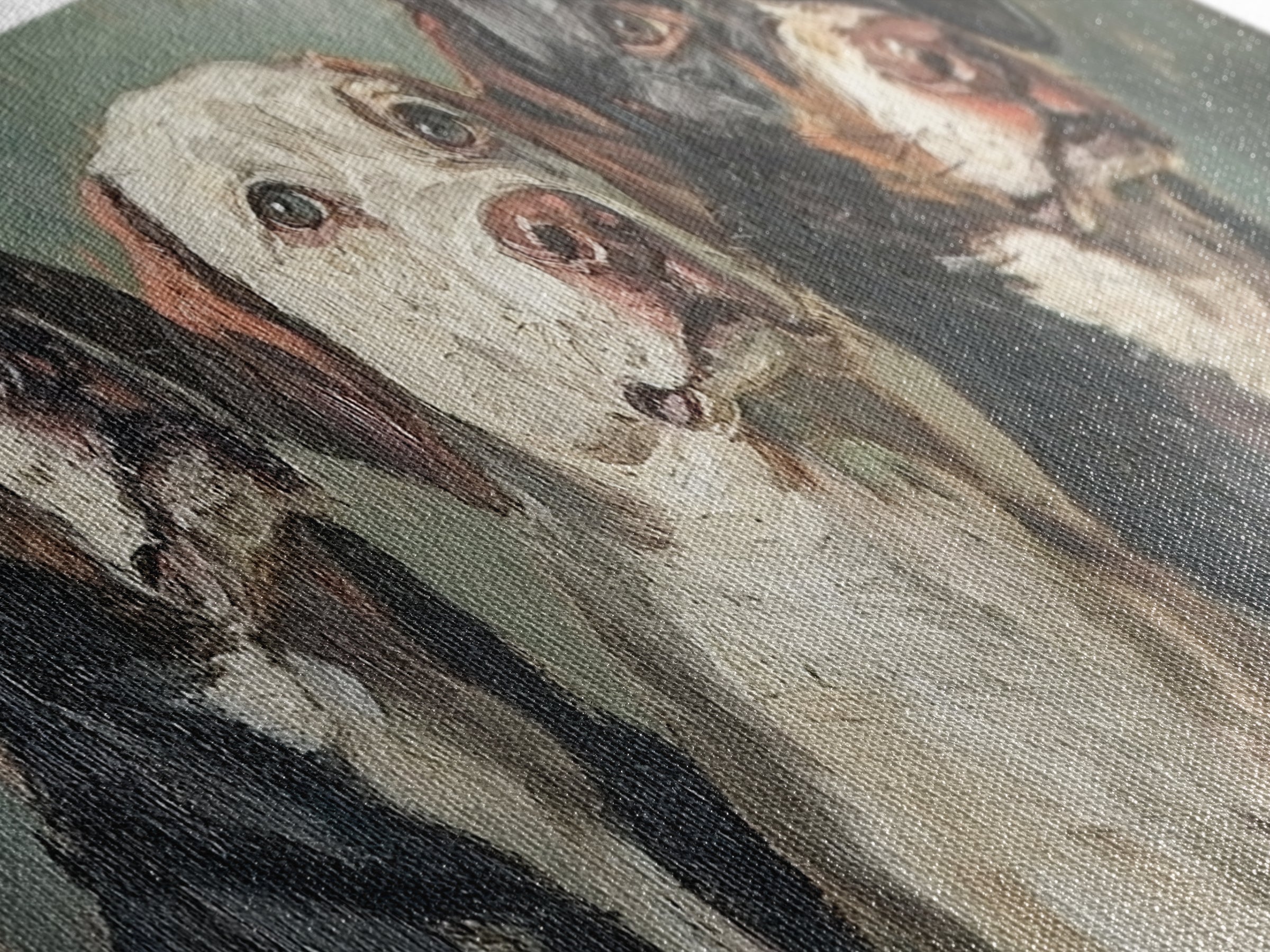 Cute Hunting Dogs Framed Canvas Print, Hunting Dogs Oil Painting, Modern Farmhouse, Traditional Home Decor, Rustic Wall Art, Dog Lover Gift