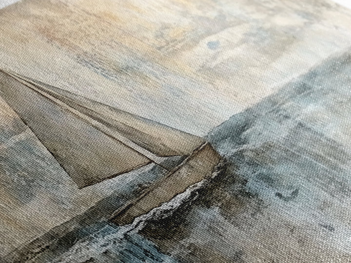 Coastal Sailboat Painting Print, Ready To Hang Art, Framed Canvas, Coastal Art Print For Beach House Decor, Wabi Sabi Sailboat, Inspired Ocean