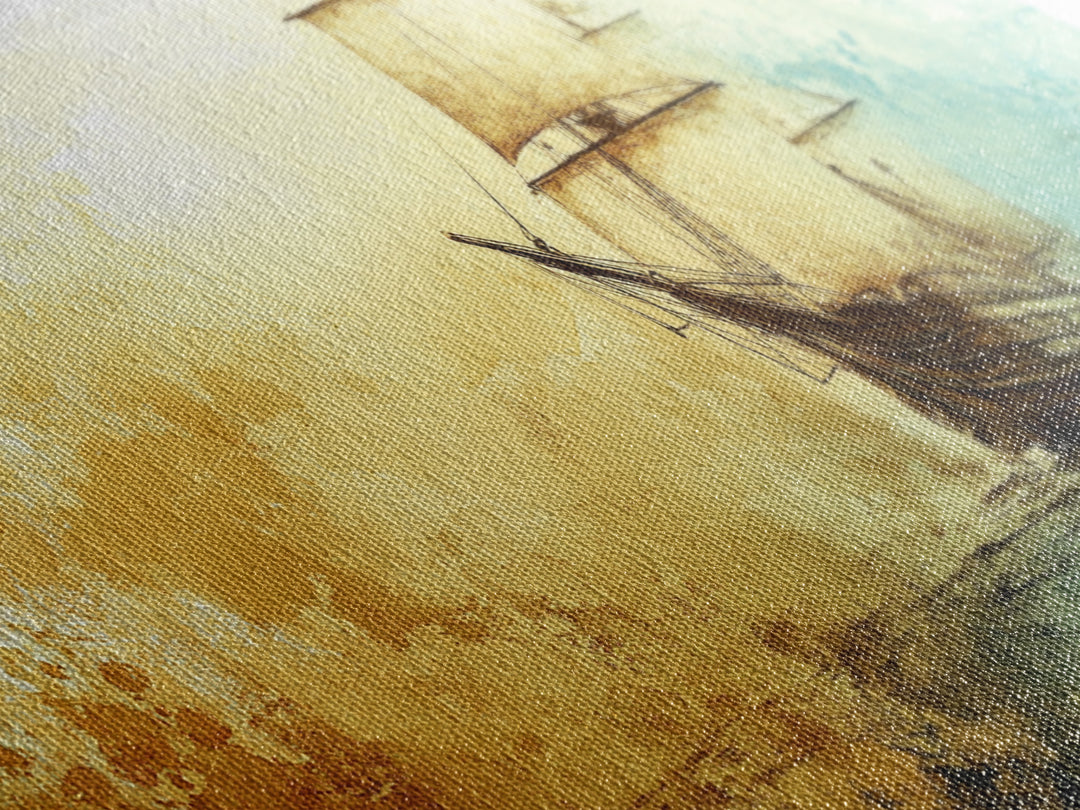 Abstract Pirate Ship Nautical Decor Framed Canvas Print - Nautical Wall Decor - Sailboat Painting - Neutral Wall Decor - Coastal Wall Art