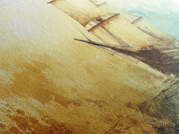 Abstract Pirate Ship Nautical Decor Framed Canvas Print - Nautical Wall Decor - Sailboat Painting - Neutral Wall Decor - Coastal Wall Art