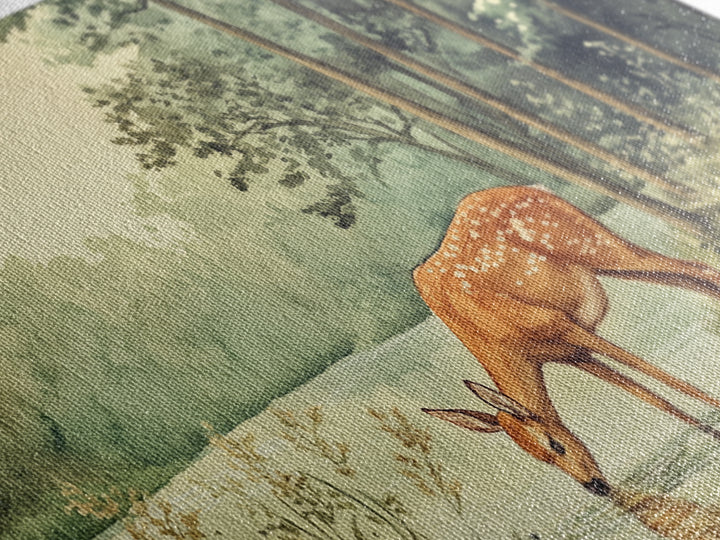 Deer Drinking Water in Forest Painting Print, Deer Painting, Cabin Decor, Cabin Wall Art, Framed Canvas Print, Nature Lover Gift, Nature Art