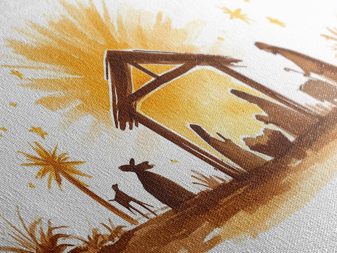 Cute Nativity Watercolor Painting Canvas Print - Framed Wall Art - Ready To Hang - Christmas Nativity Centerpiece Wall Art