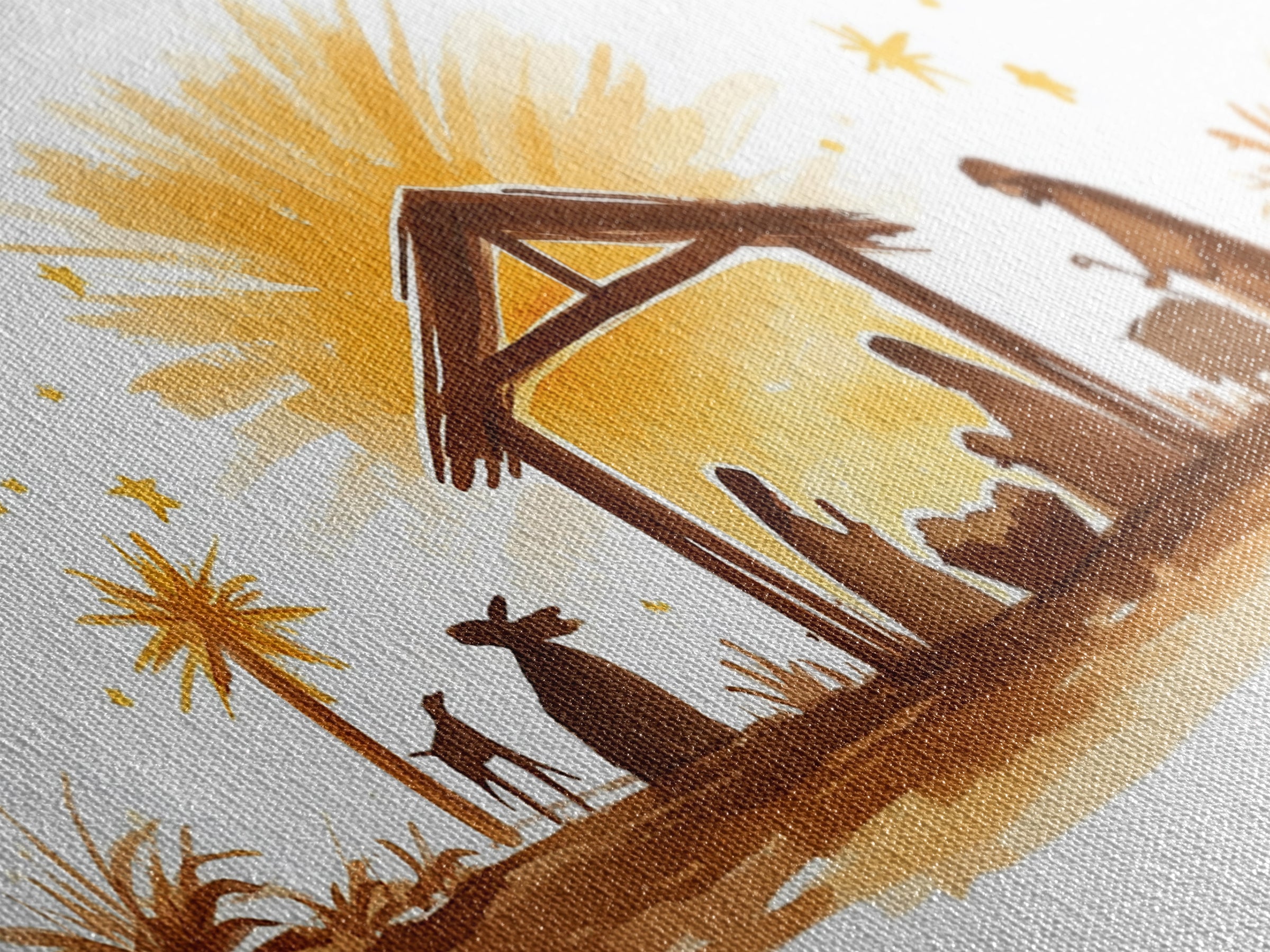 Cute Nativity Watercolor Painting Canvas Print - Framed Wall Art - Ready To Hang - Christmas Nativity Centerpiece Wall Art