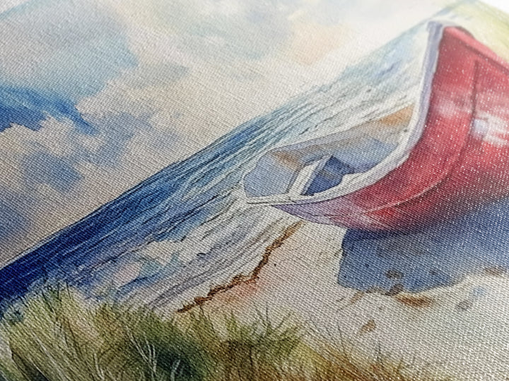 Coastal Decor - Painting of a Canoe On The beach Framed Canvas Print - Maine Painting - Maine Wall Art - Coastal Home Decor - Beach Art