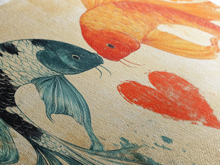 Cute Koi Fish Kissing - Couple Gift Idea - Framed Canvas Print - Valentine's Day Wall Art - Wall Art For Couples - Engagement Gift Idea