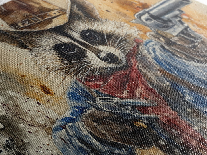 Rootin' Tootin' Cowboy Shootin' Wildwest Cowboy Raccoon Canvas Print - Racoon Painting - Cowboy Raccoon