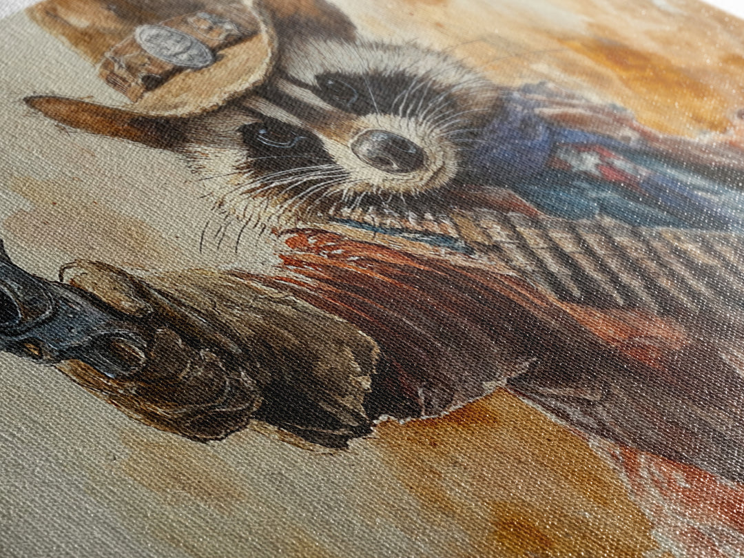 Rootin' Tootin' Cowboy Shootin' Wildwest Cowboy Raccoon Canvas Print - Racoon Painting - Cowboy Raccoon - Wild West Art