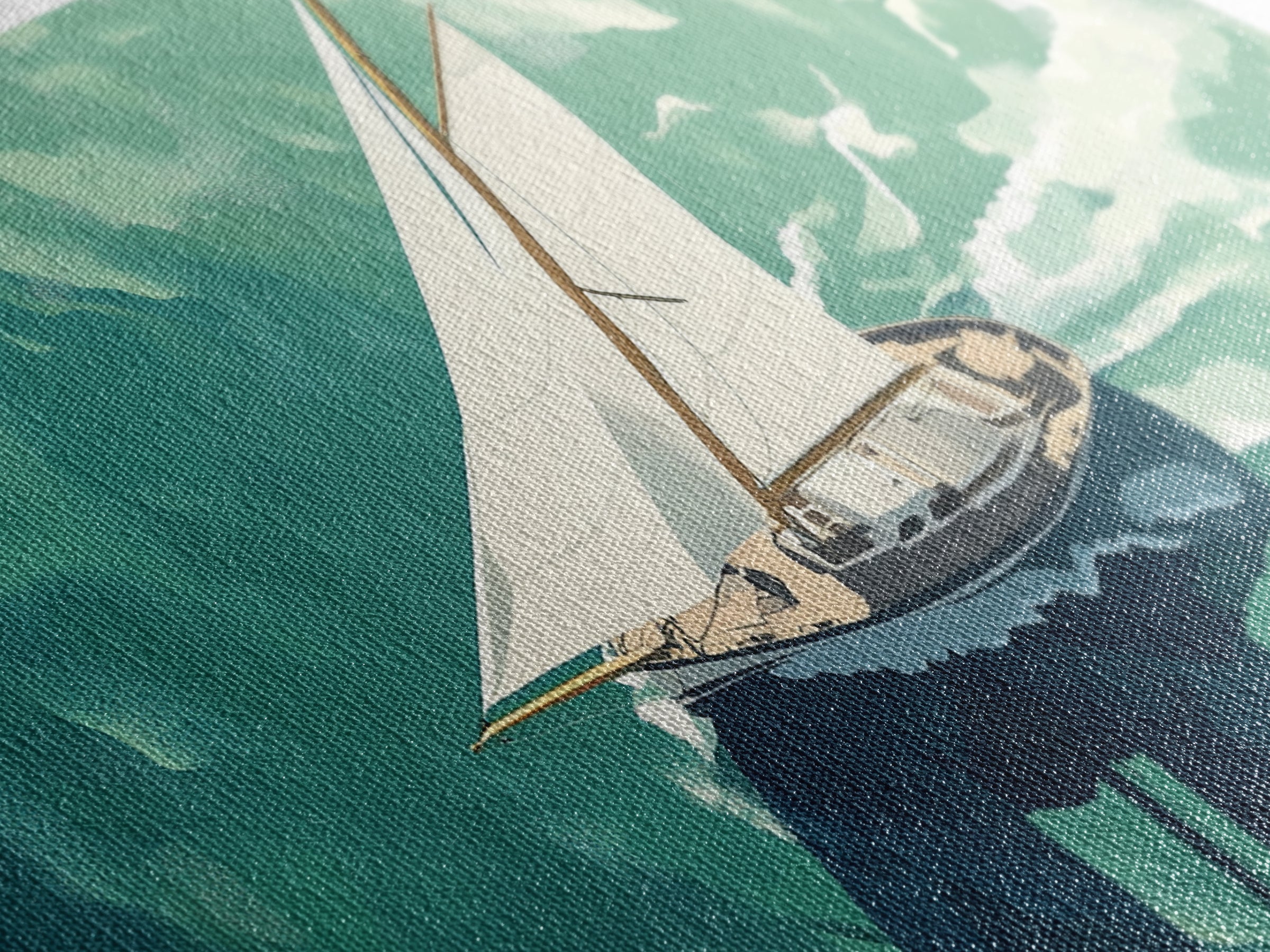 Bird's Eye View of a Sailboat Nautical Painting Print, Framed Canvas Art, Statement Piece, Nautical Centerpiece Wall Art