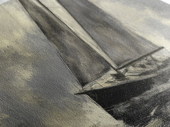 Black and White Charcoal Sketch Print of a Sailboat In a Storm, Framed Canvas Print, Nautical Wall Art, Nautical Home Decor