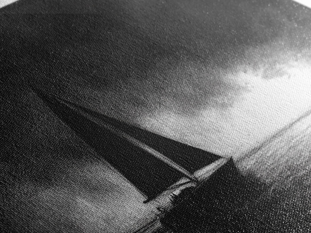 Black and White Sketch Print of a Sailboat In a Storm, Framed Canvas Print, Nautical Wall Art, Nautical Home Decor