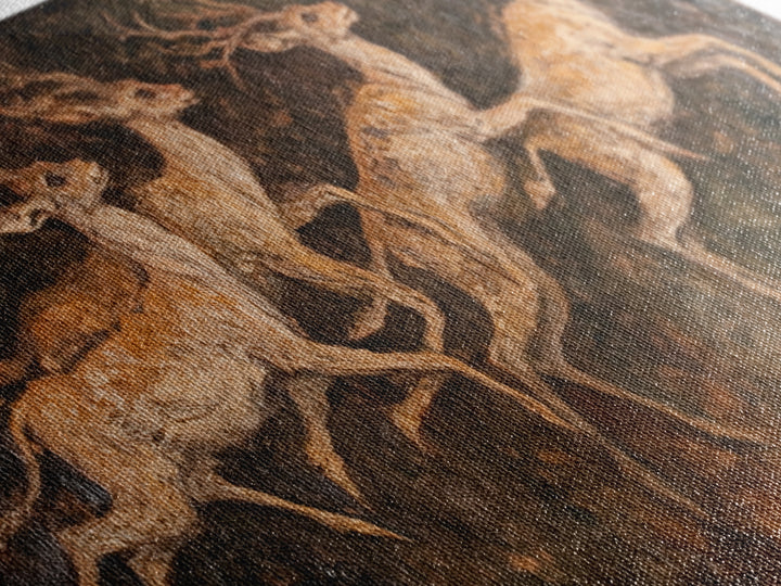 Deer In The Forest 19th Century Folk Art Style Canvas Print, Folk Art Oil Painting Print, Liminal Art, Abstract Painting Home Decor