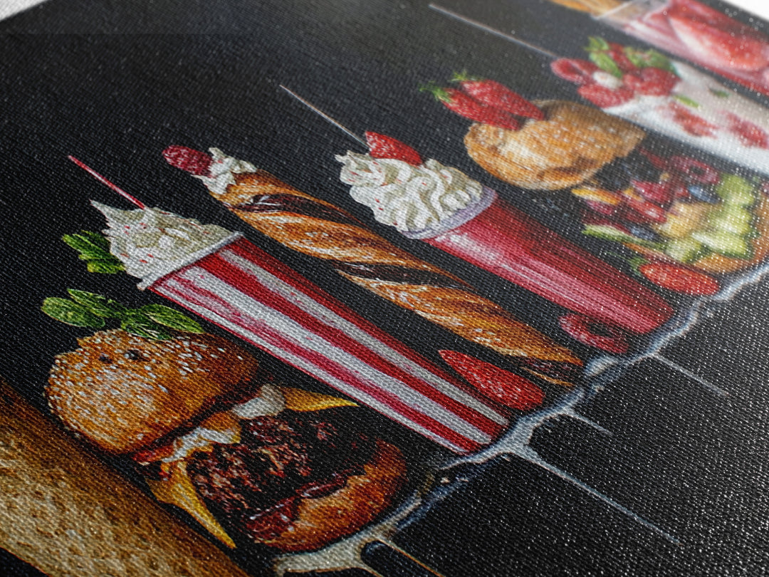 Diner Decor, Restaurant Wall Art, Canvas Print Painting Of Burgers, Desserts and Milk Shakes - 1950s Diner Wall Art