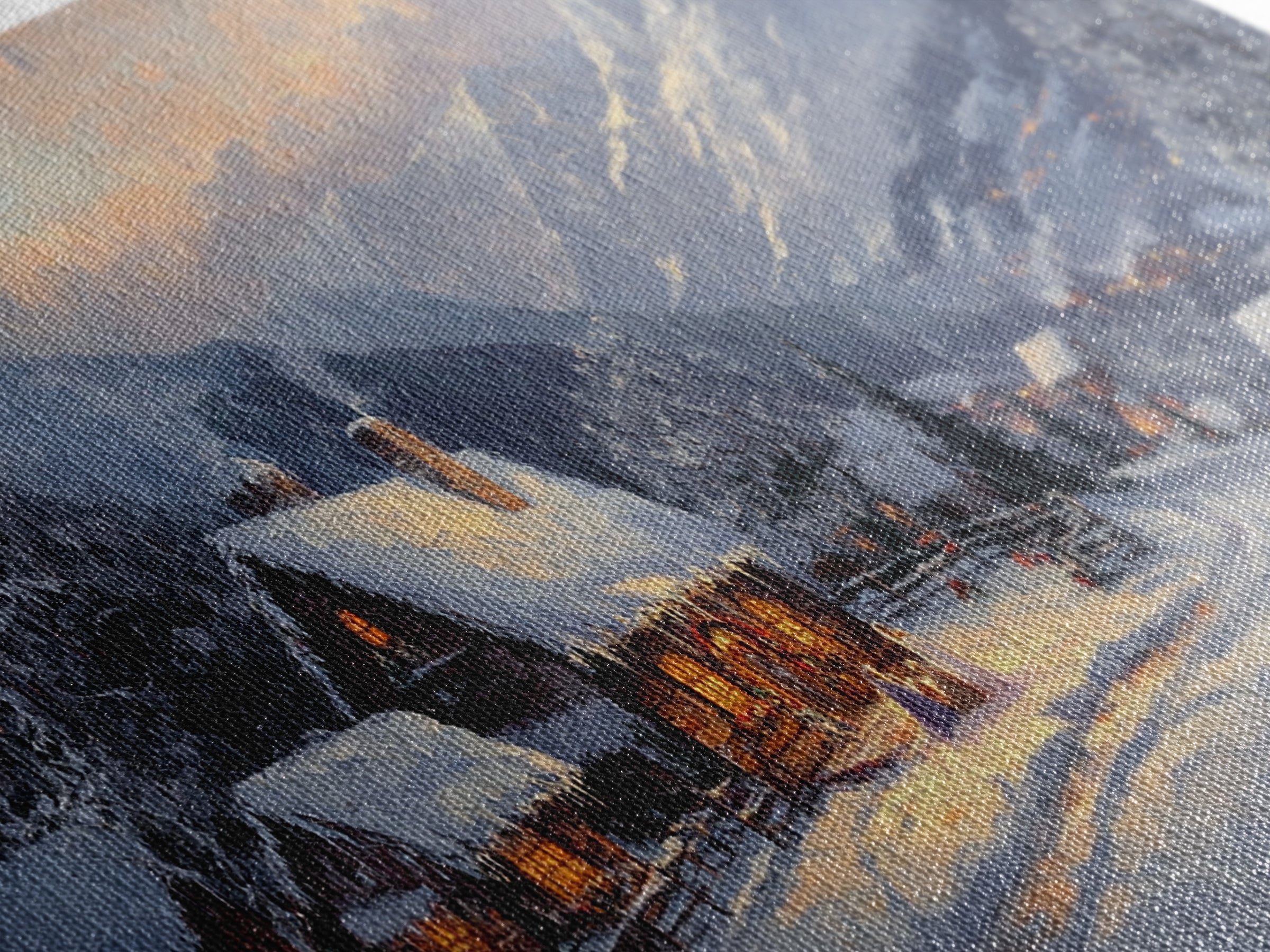 Christmas Mountain Village Oil Painting Print, Framed Canvas, Retro Christmas, Christmas Mountain Landscape Painting, Christmas Art