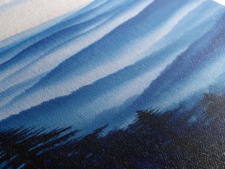 Blue Misty Mountains Framed Canvas Print Calming Nature Landscape Art, Smoky Mountain Art, Blue and Green Wall Art, Minimalist Decor, Bedroom Art