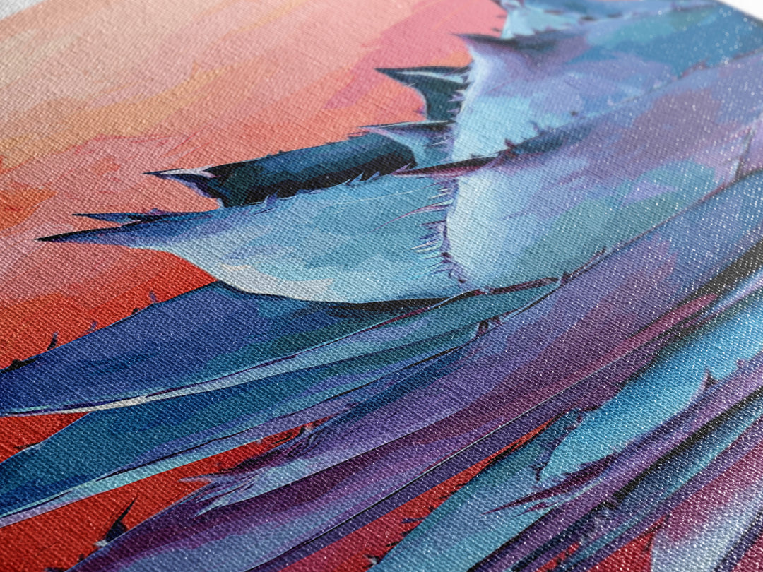 Blue Agave at Sunset Canvas Print Pink Orange Wall Art Coastal Decor Desert Botanical Prints Boho Art Bedroom Decor