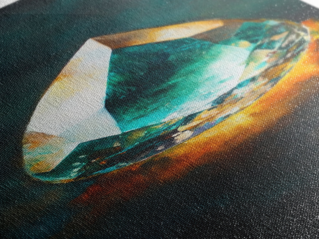 Blue Green Gemstone on Fire Canvas Print Abstract Sacred Geometry Art Moody Wall Art Unique Bedroom Decor Statement Piece