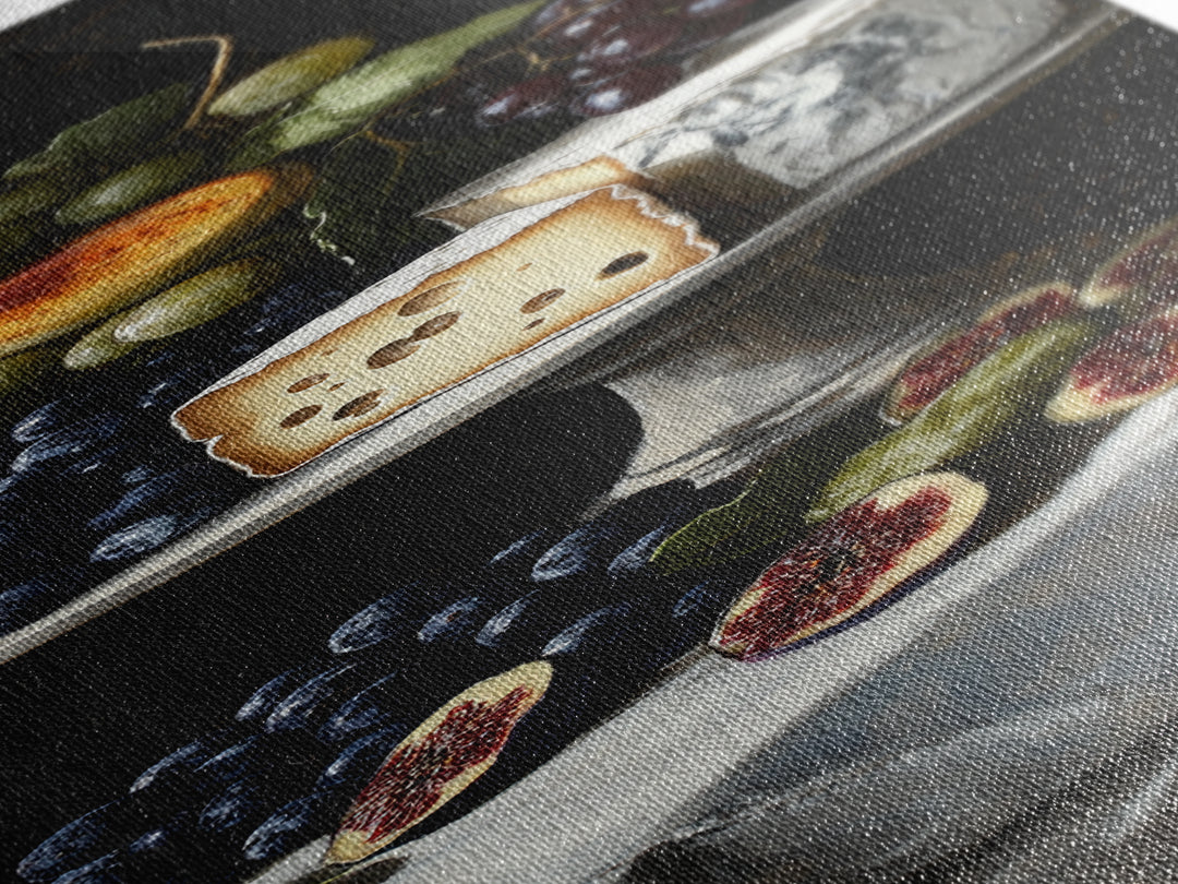 Canvas Print Cheese Platter with Grapes Art Farmhouse Wall Art Food Review Kitchen Decor Rustic Art