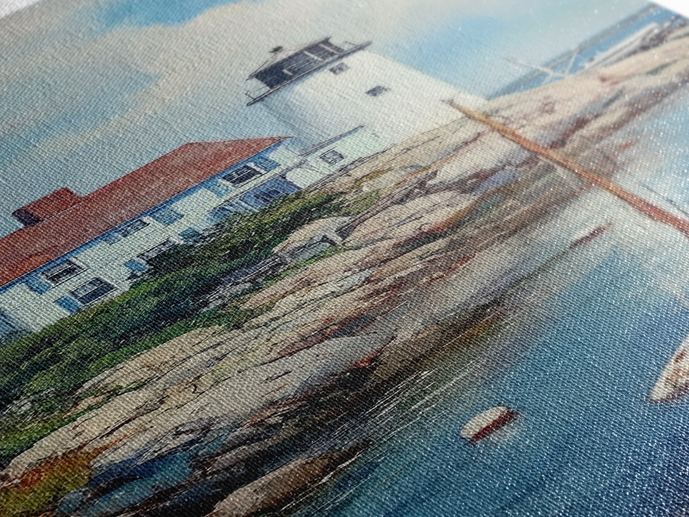 Canvas Print Lighthouse with Sailboat Art Nautical Decor Coastal Wall Art Cottagecore Maine Seascape Wall Art