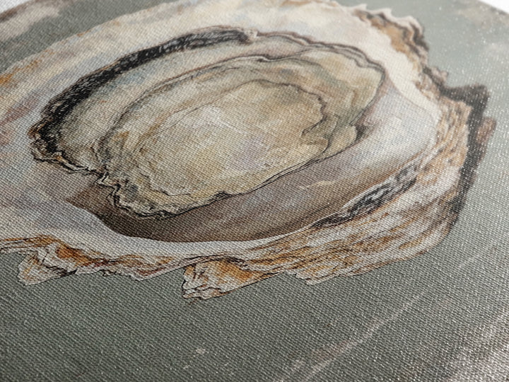 Canvas Print Rustic Oyster Shell Painting Coastal Kitchen Decor Wabi Sabi Art Living Room Art Nautical Wall Art Coastal Kitchen Decor