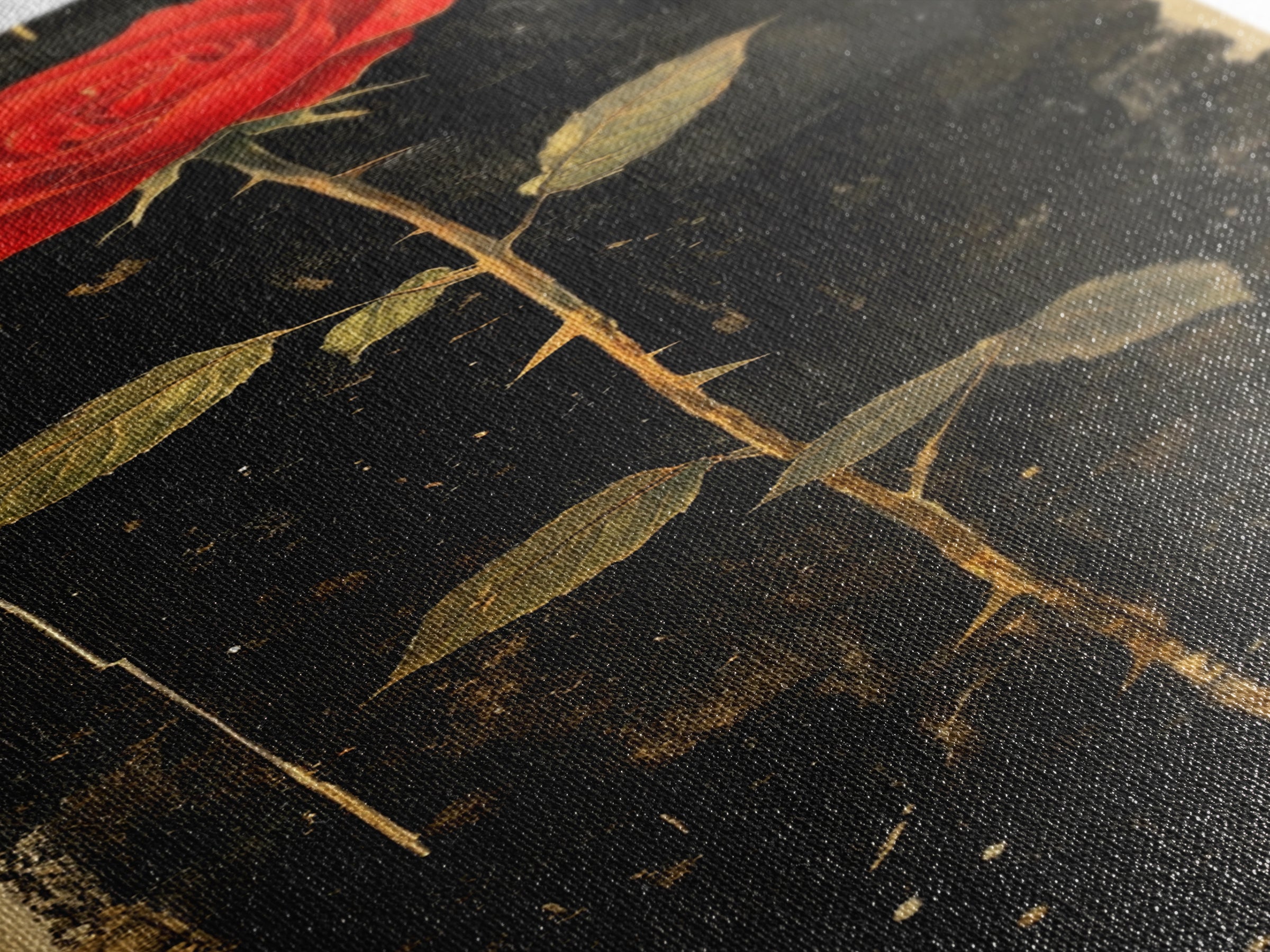 Dark Rose Painting Canvas Print, Gothic Floral Art, Rose with Dark Background, Wabi Sabi Inspired Wall Art, Framed Canvas Print, Rustic Decor