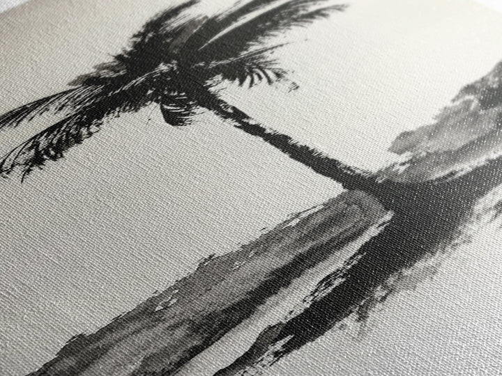 Canvas Print Black and White Palm Tree Painting Minimalist Tropical Wall Art, Wabi Sabi Art, Above Couch Decor, Tall Skinny Art Print